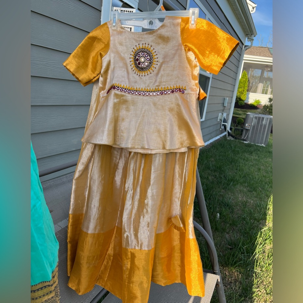 Golden yellow boutique customized outfit for 10 year old girls